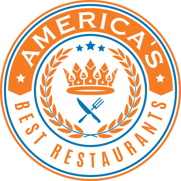 America's Best Restaurants logo, an orange and blue circle with a crown, fork, and knife.
